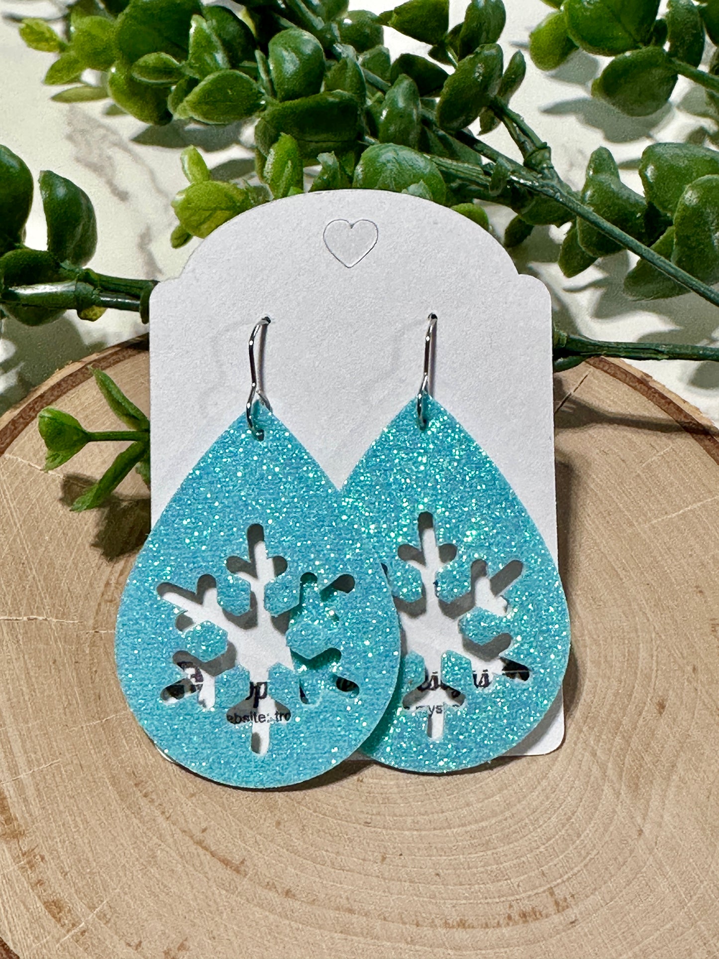 Light Blue Glitter - Cutout Snowflake Earrings