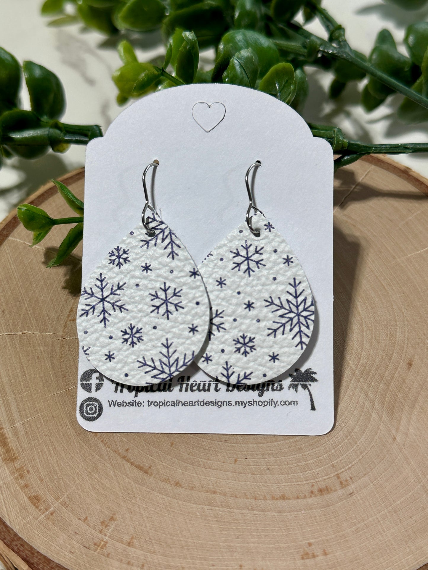 Small Teardrop Earrings - Snowflakes