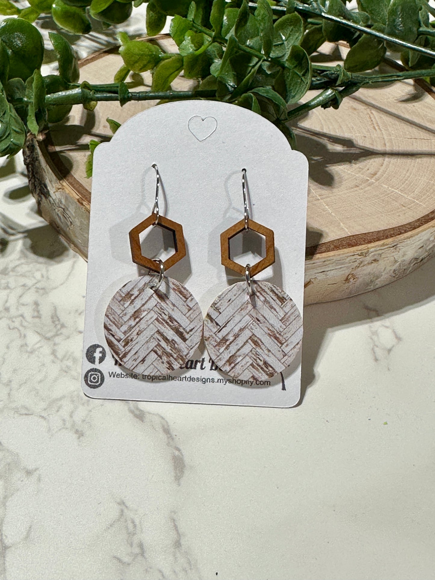 Small Circle/Connector Earrings - Weathered Wood
