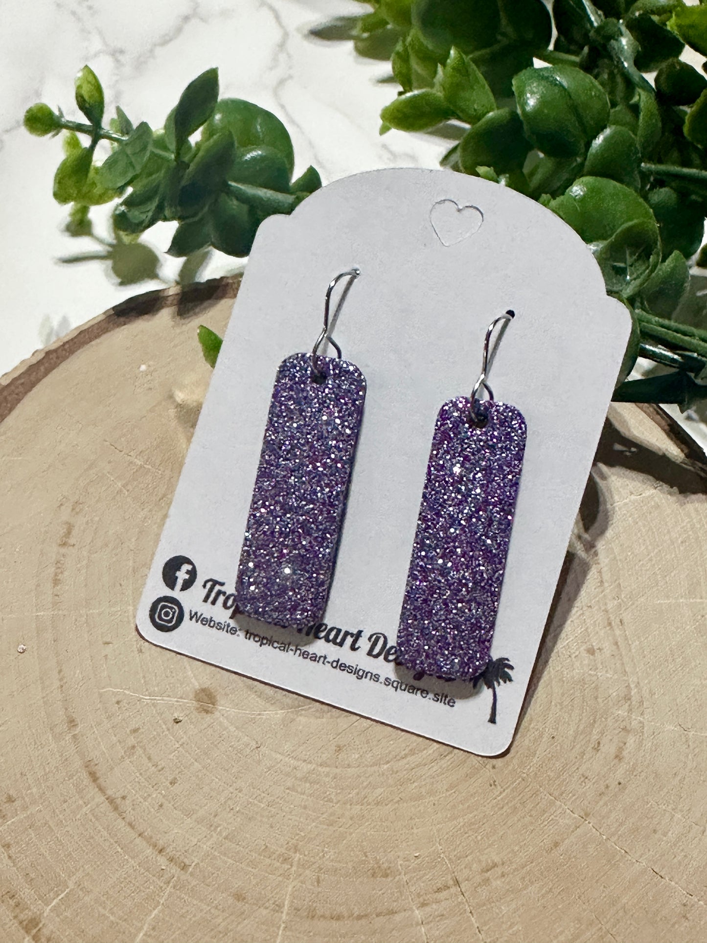 Mini Bar Earrings - Purple Sparkle