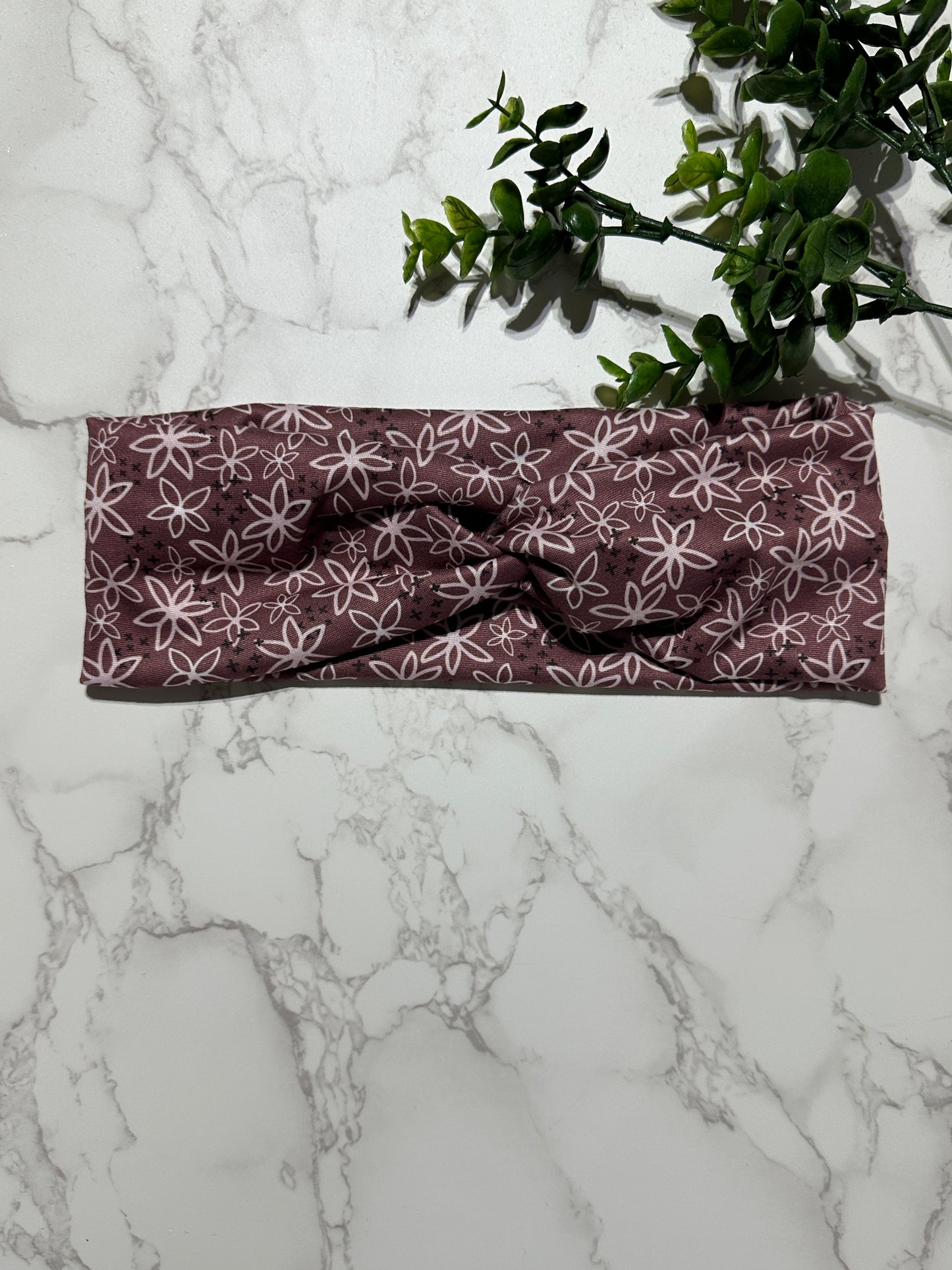 Boho Flowers on Mauve Twist Headband