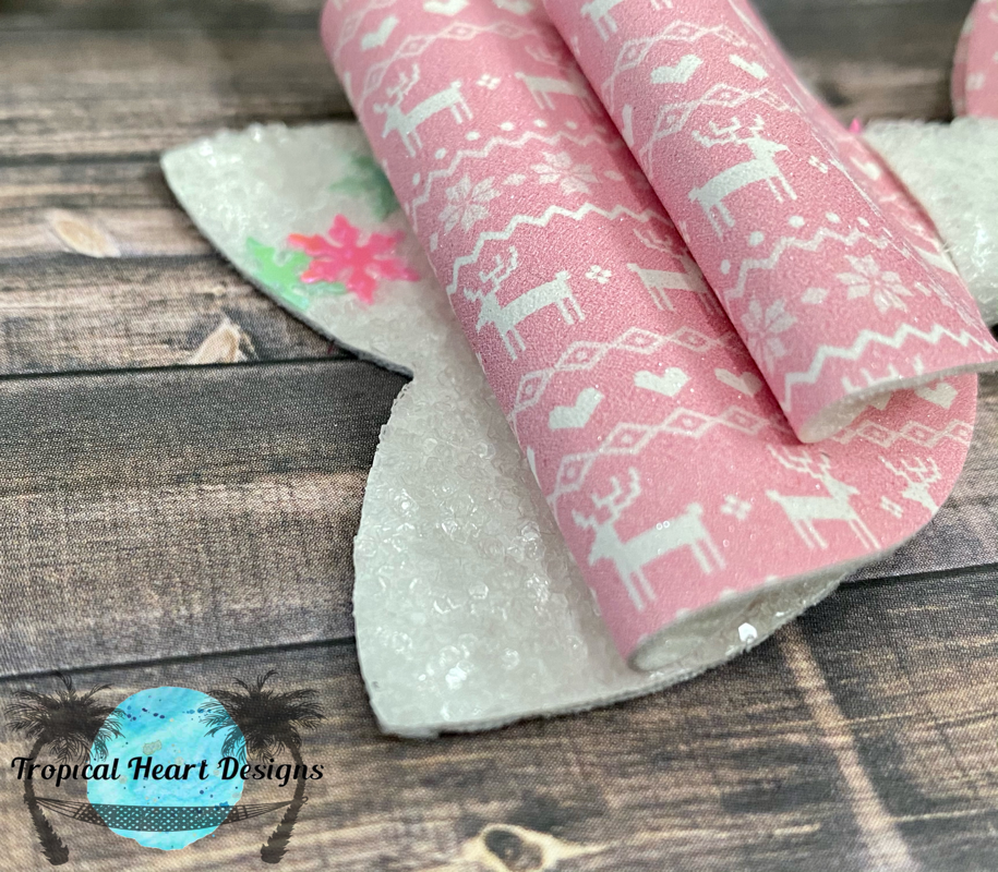 Pink Christmas Reindeer Hair Bow