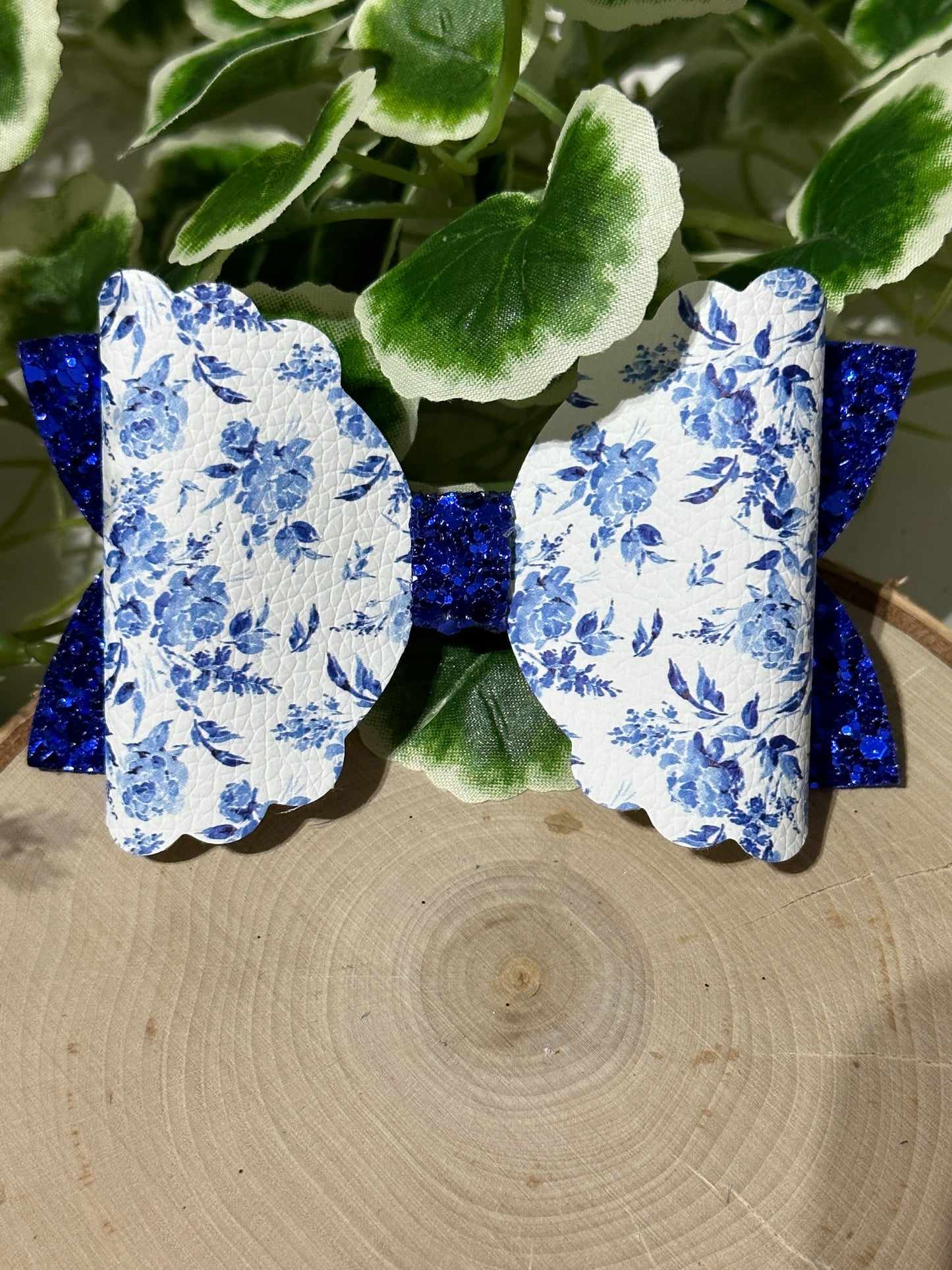 Blue Winter Floral bow - 2 options