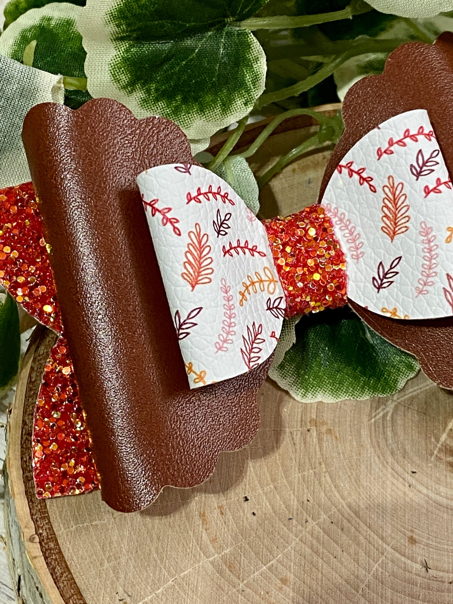 Fall leaf/orange glitter hair bow
