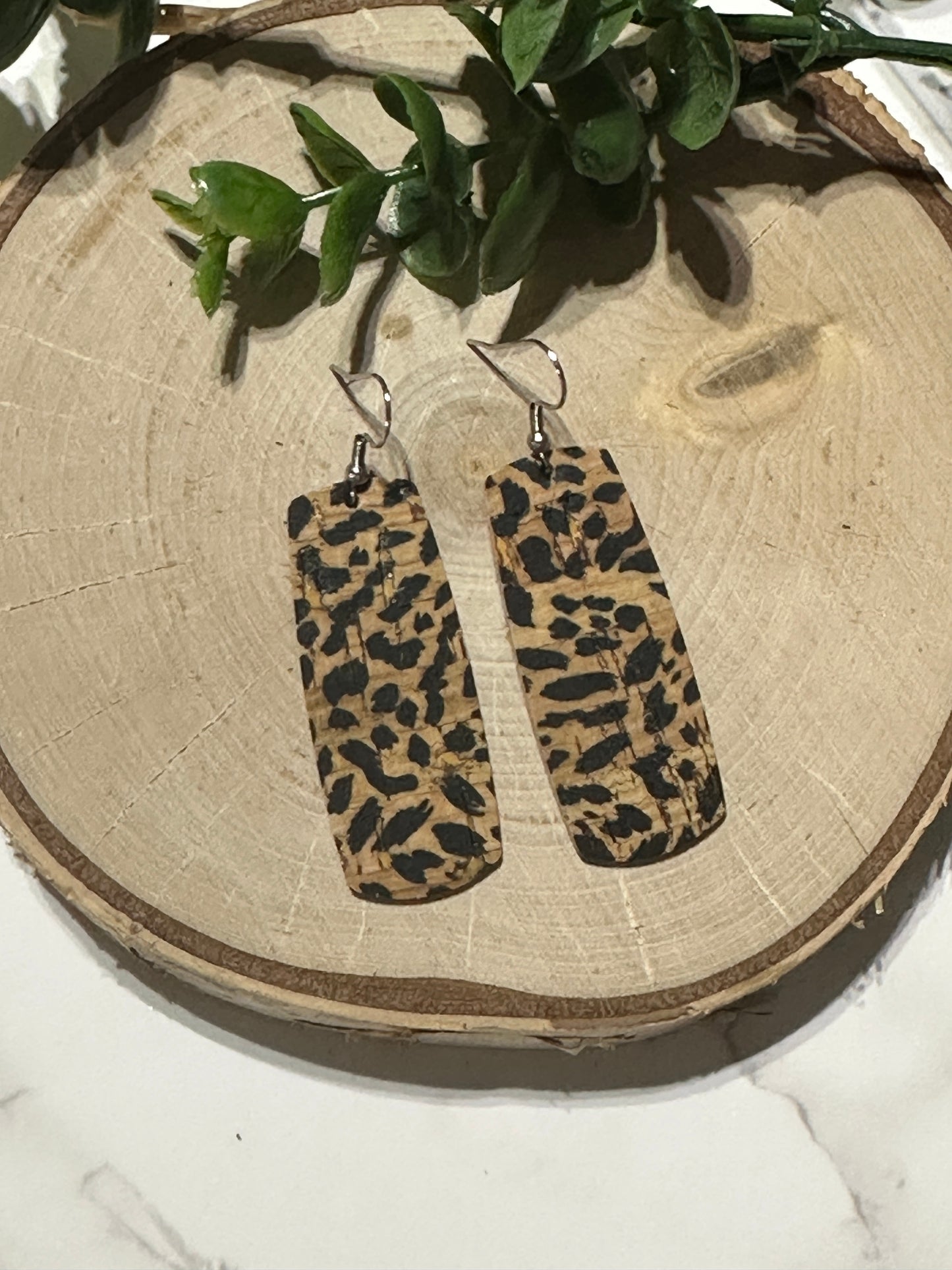 Natural Leopard Bar Earrings