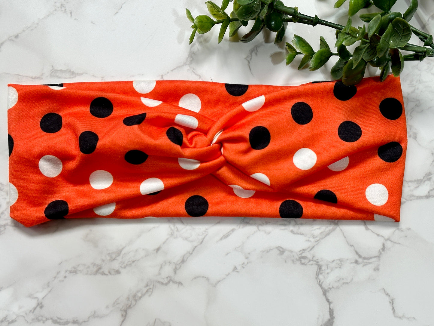 Black/White Spots on Orange Twist Headband