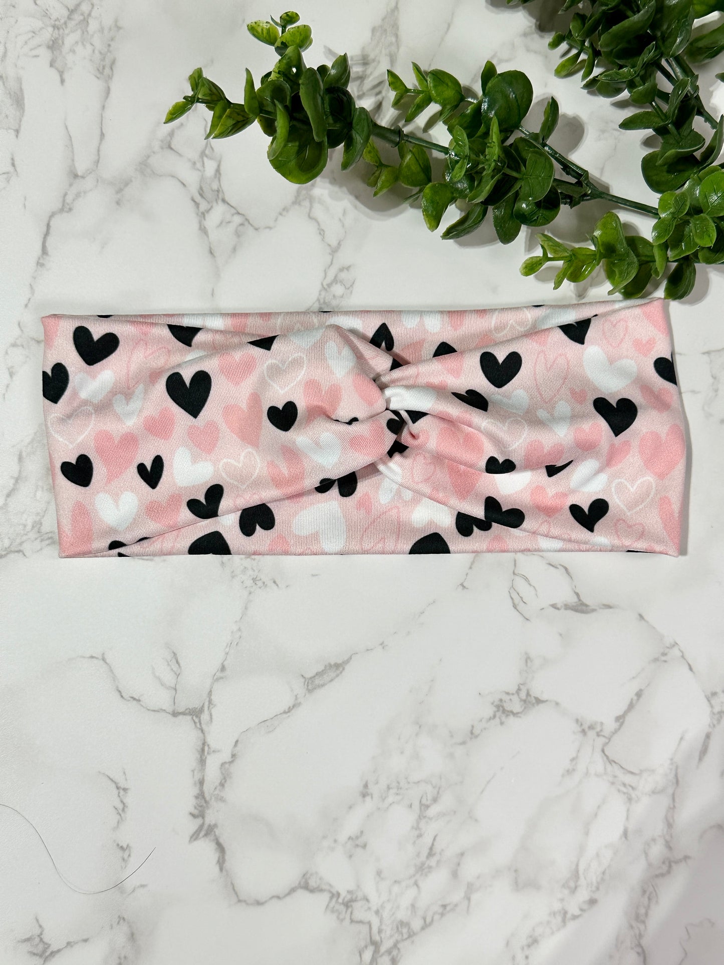 Hearts on Pink twist headband