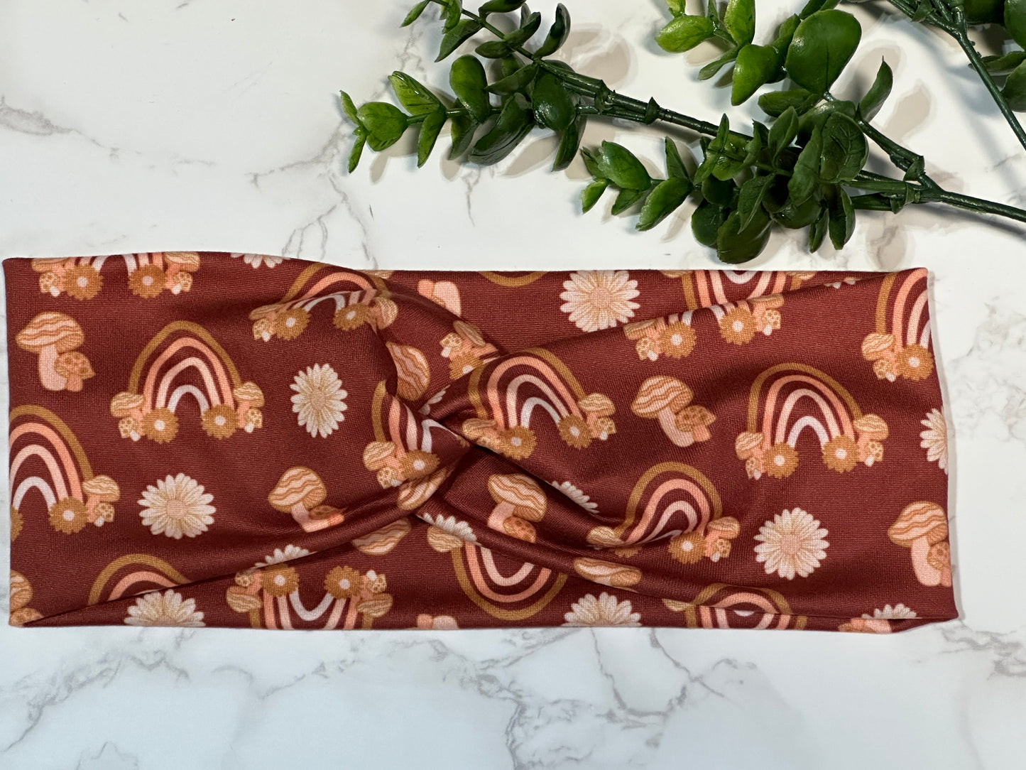 Fall Rainbows and Mushrooms Twist Headband
