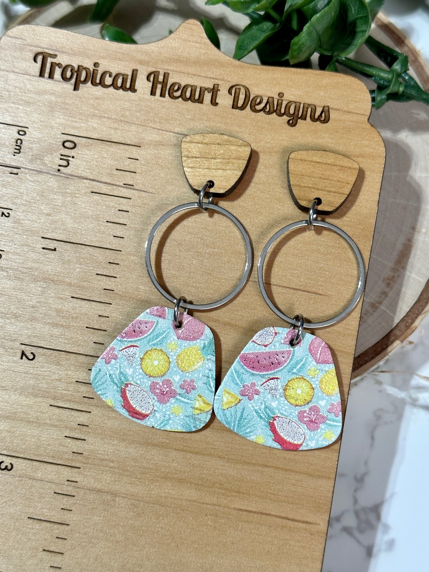 Tropical Fruit Rounded Trapezoid/Circle Earrings