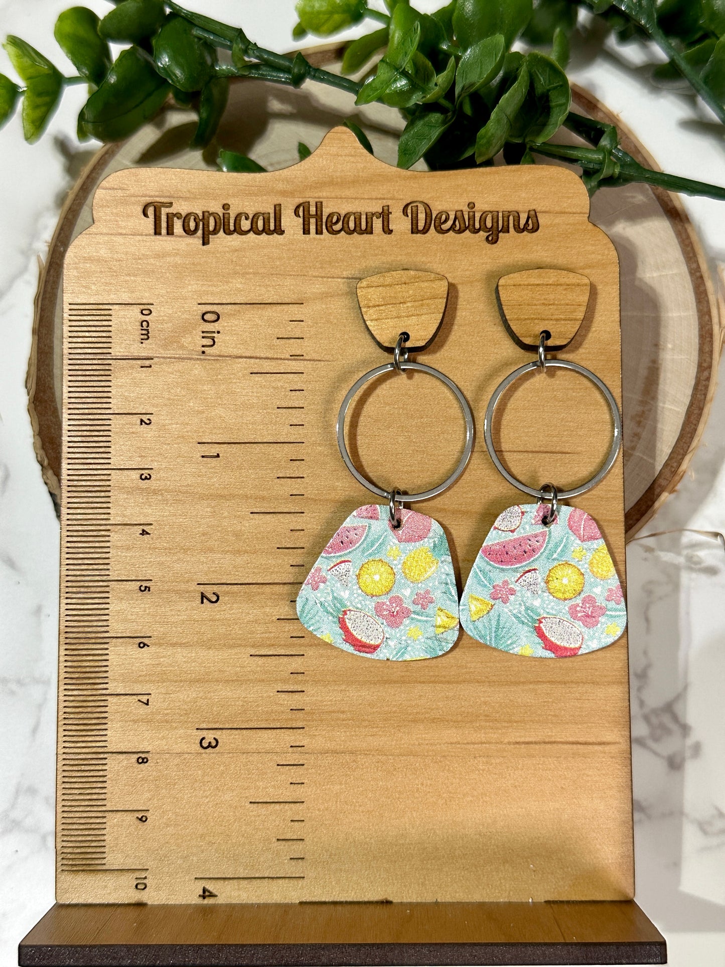 Tropical Fruit Rounded Trapezoid/Circle Earrings