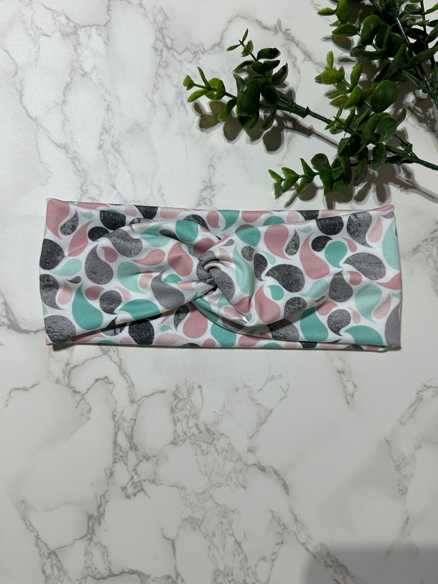 Mint/Pink/Grey Drops Twist Headband