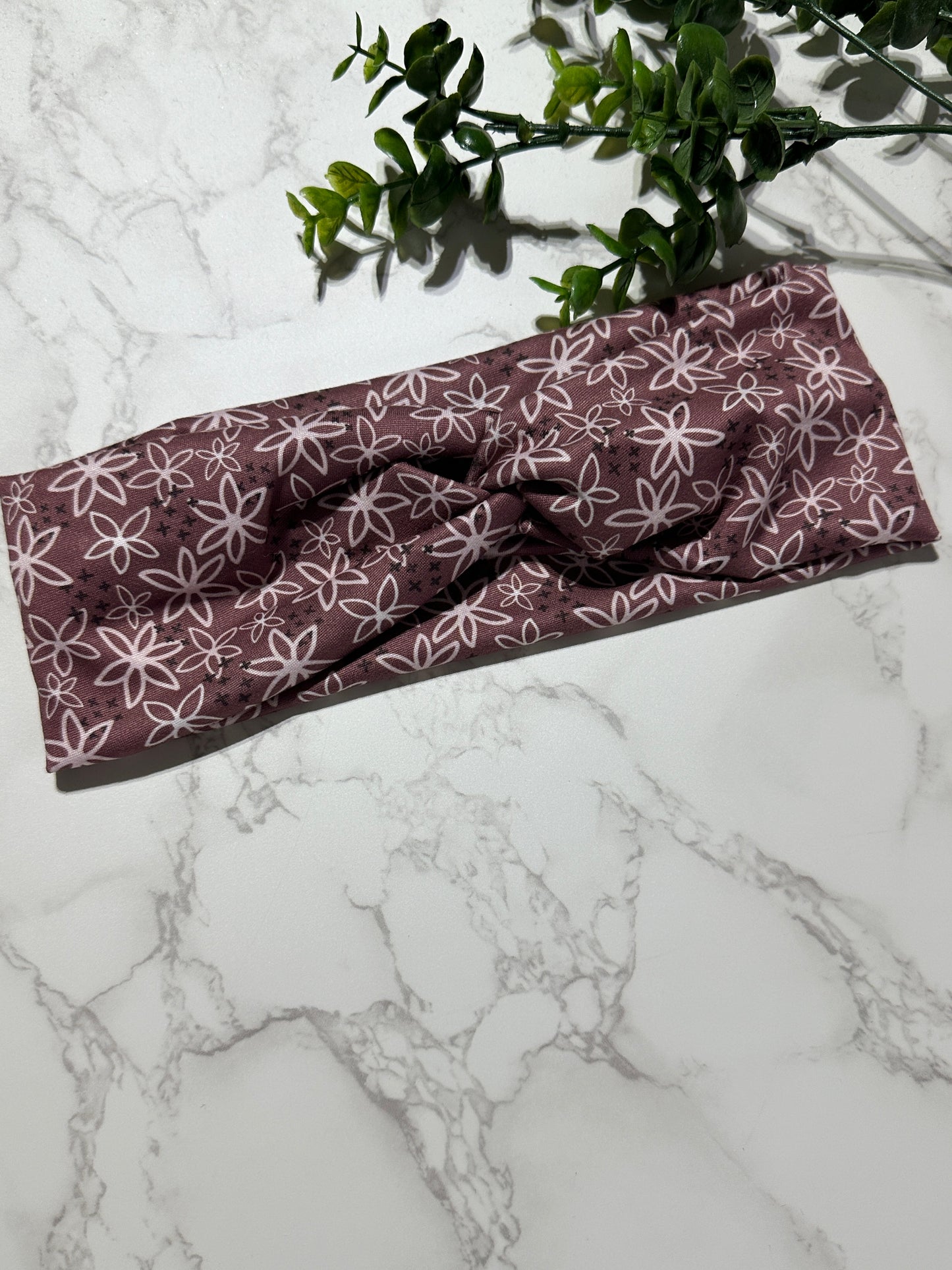 Boho Flowers on Mauve Twist Headband