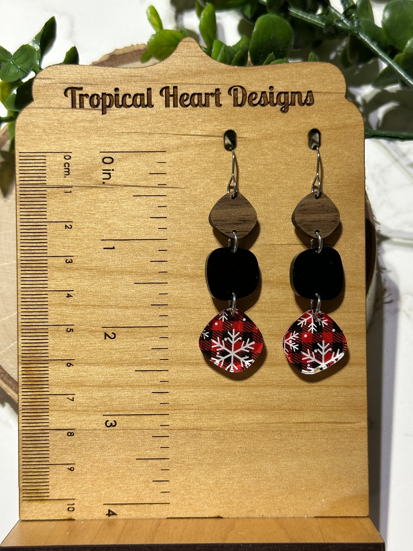 Acrylic/Wood Christmas Snowflake Earrings