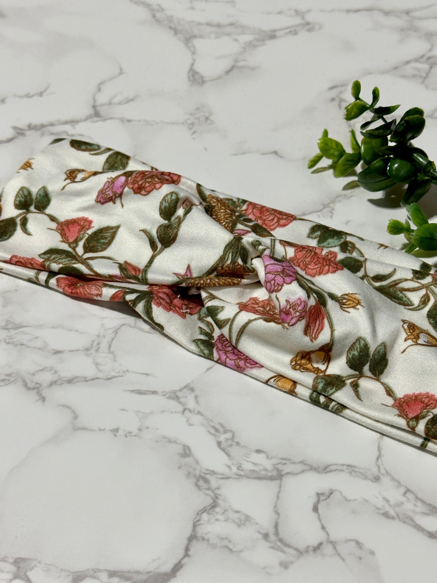 Vintage Flowers on Ivory Twist Headband