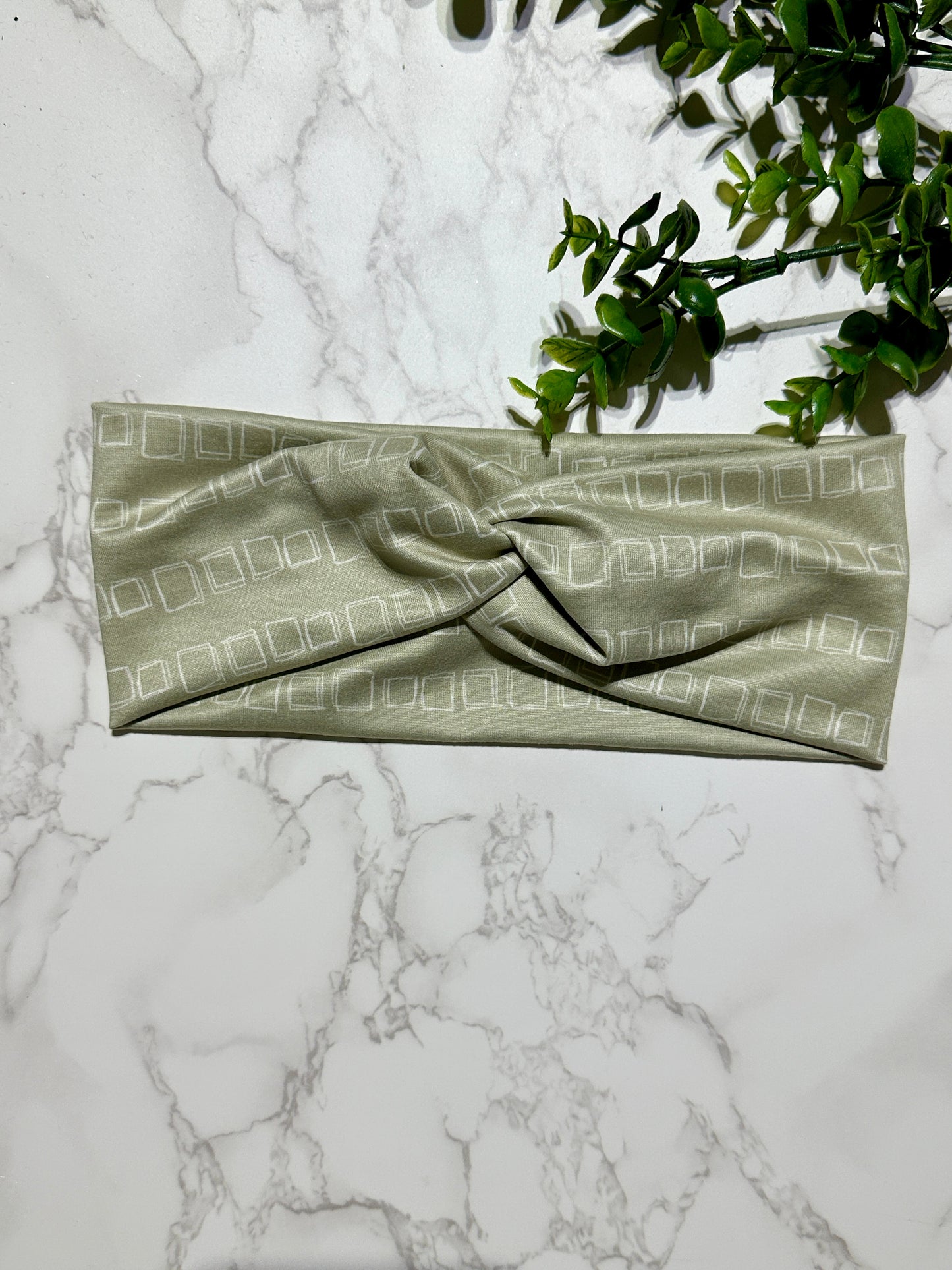 Sage Green Geometric Squares Twist Headband
