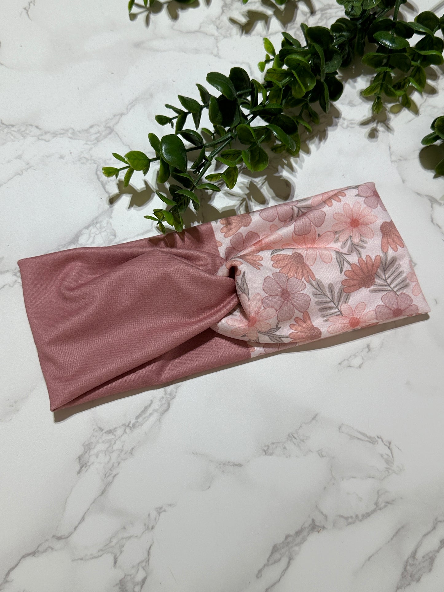 Two Tone Pink Flowers Twist Headband