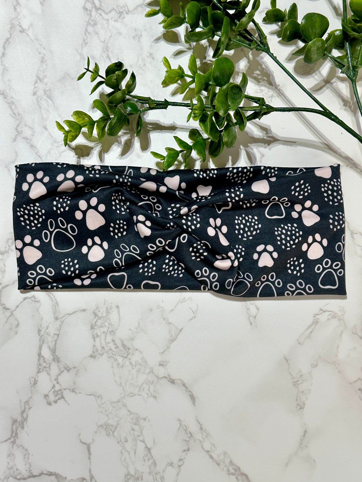 Paw prints on black twist headband