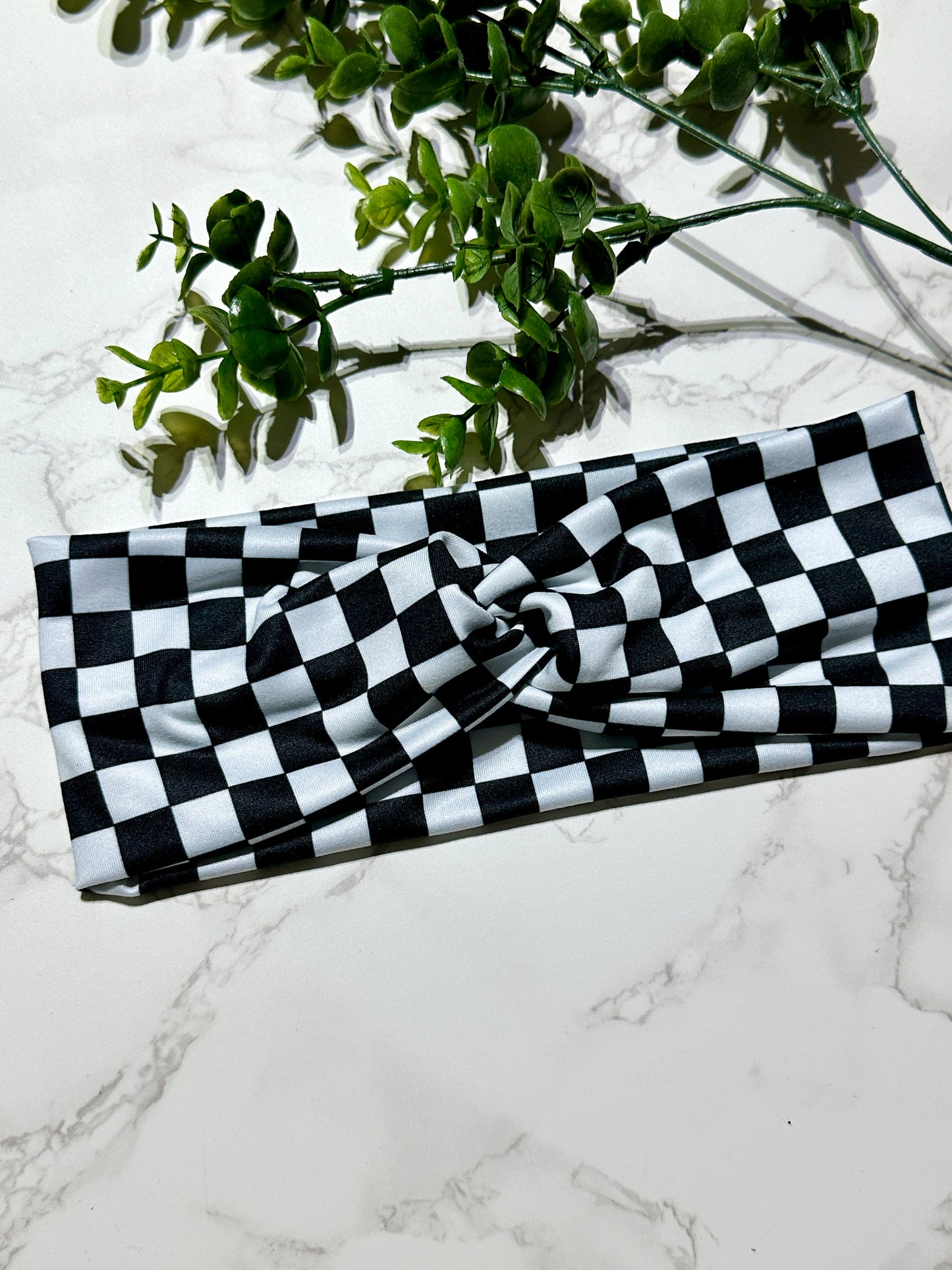 Black/White Checkered Twist Headband