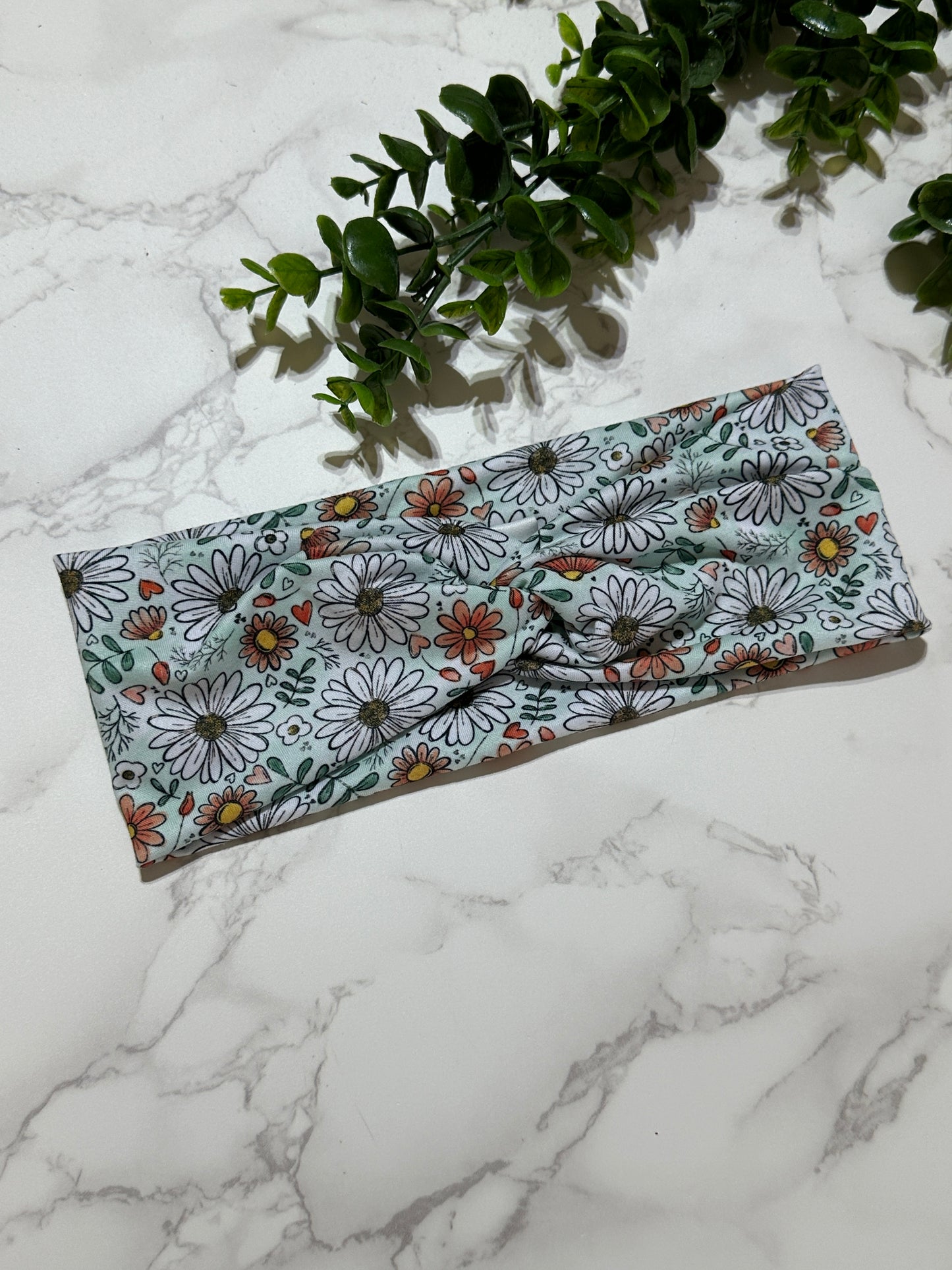 Flowers on Mint Twist Headband