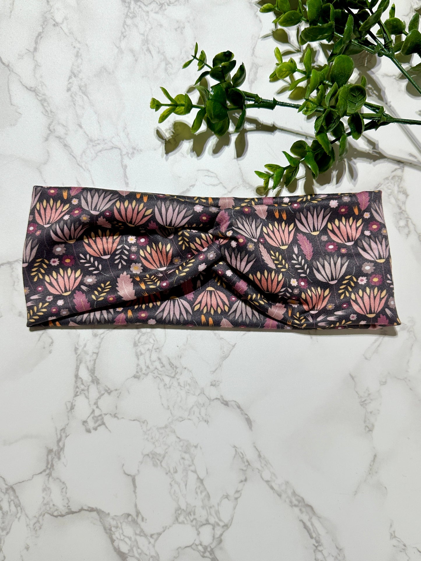 Pink/Purple Abstract Flowers Twist Headband