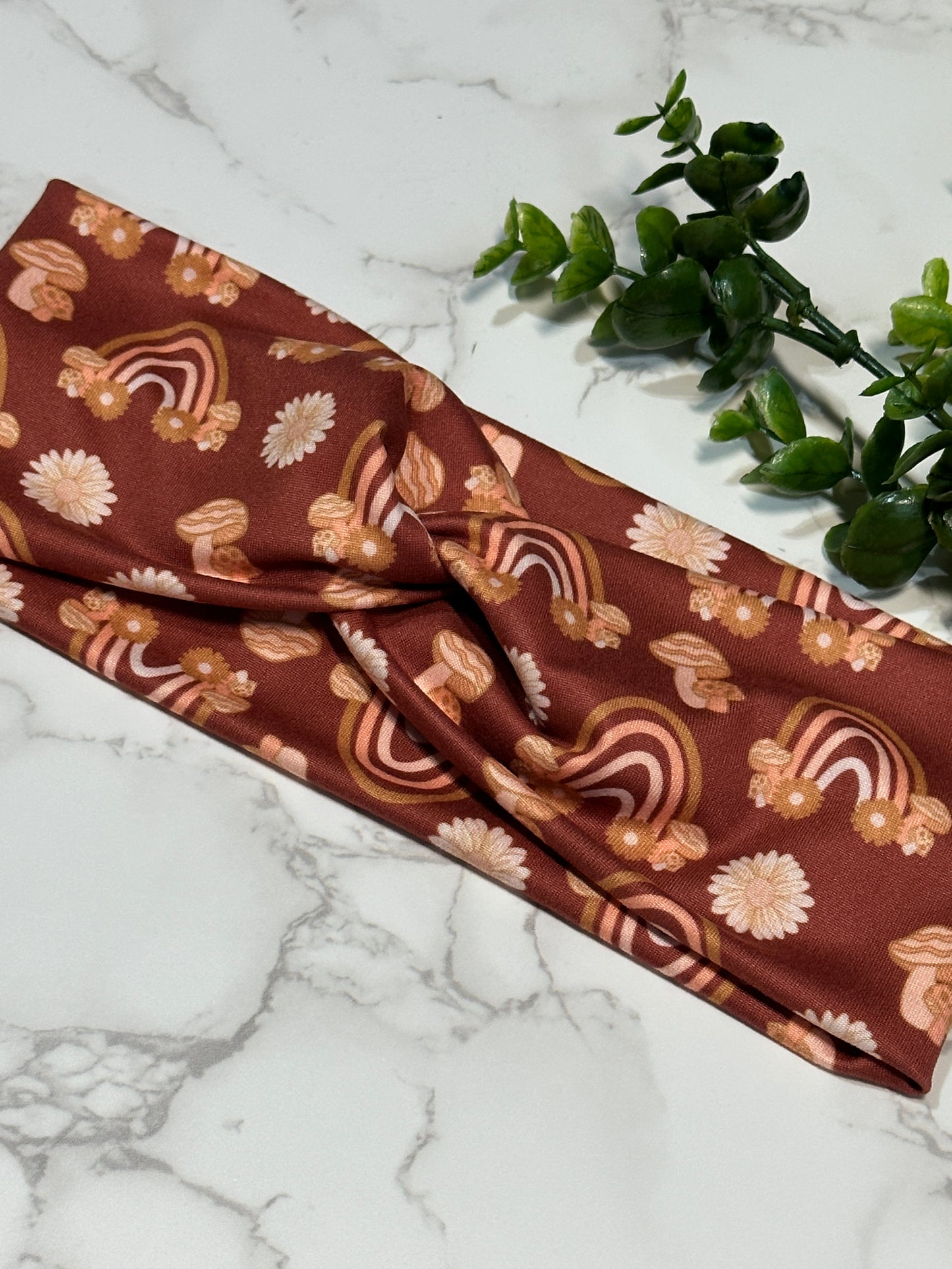 Fall Rainbows and Mushrooms Twist Headband
