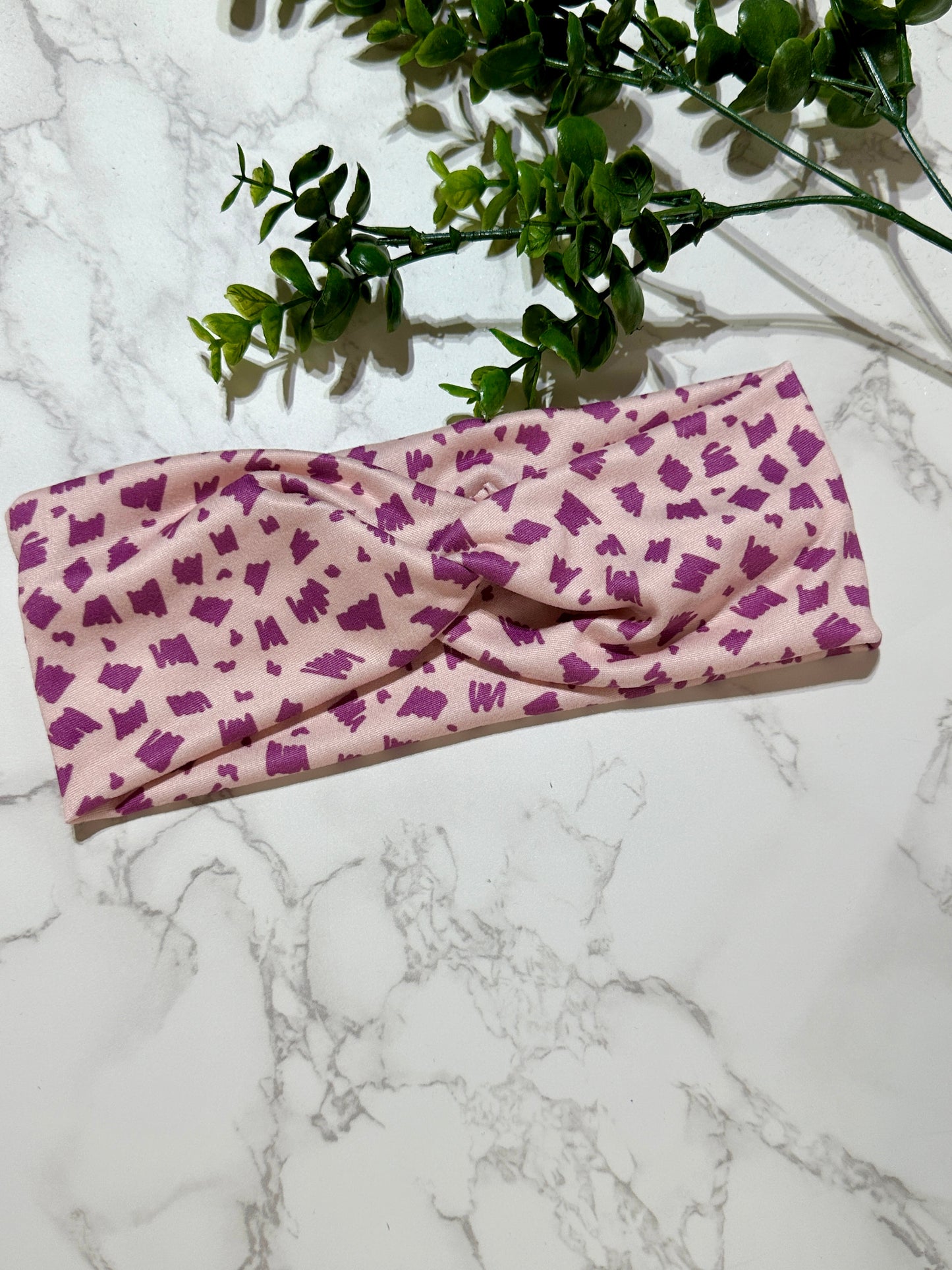 Purple Scribble on Pink Twist Headband