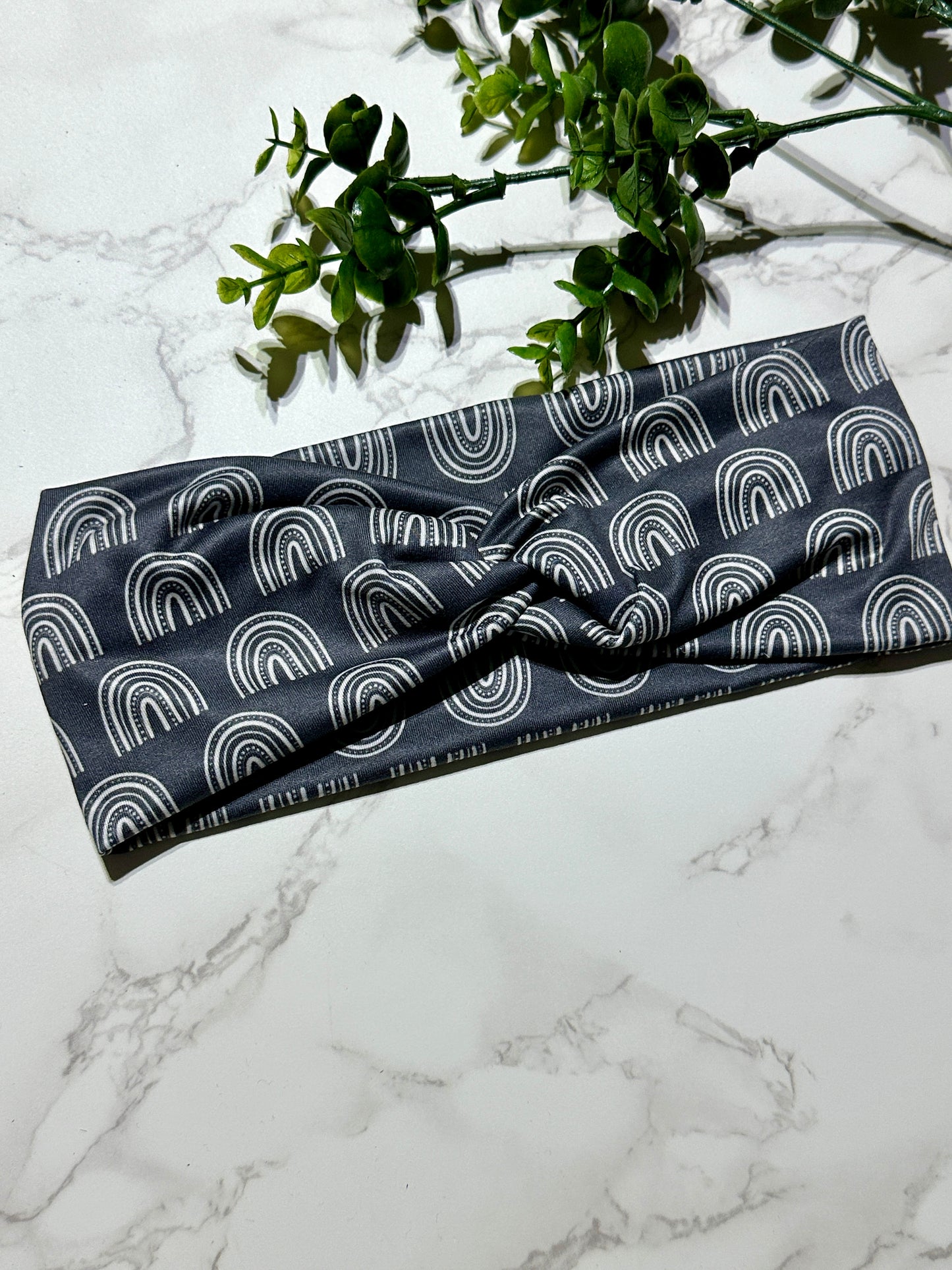 Boho Rainbows on Dark Grey Twist Headband