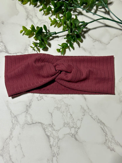 Solid Dark Burgundy Ribbed Twist Headband