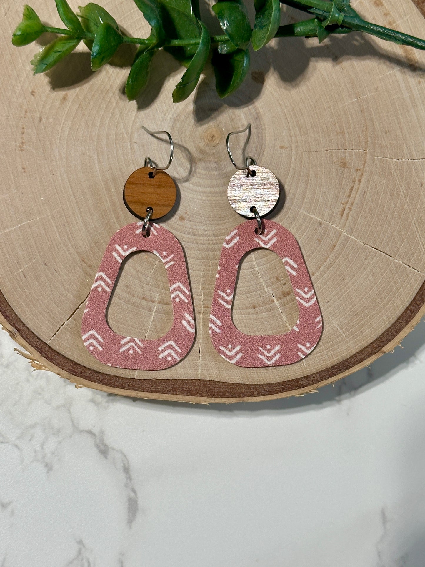 Rounded Triangle/Connector Earrings - Dusty Rose Boho Arrows