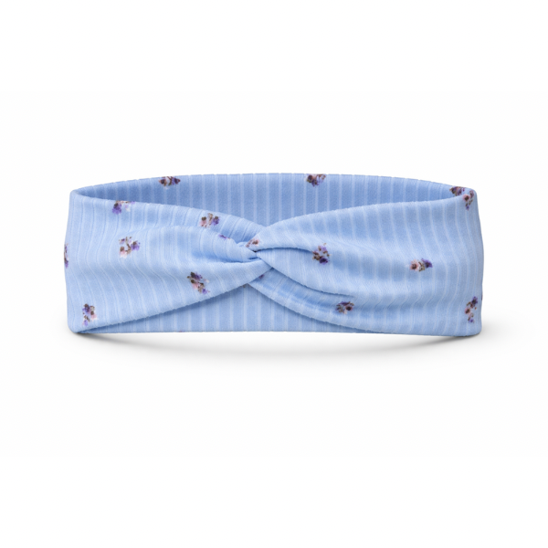 Delicate Flowers on Light Blue Ribbed Twist Headband