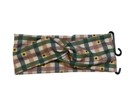 Checkered and Flowers Twist Headband