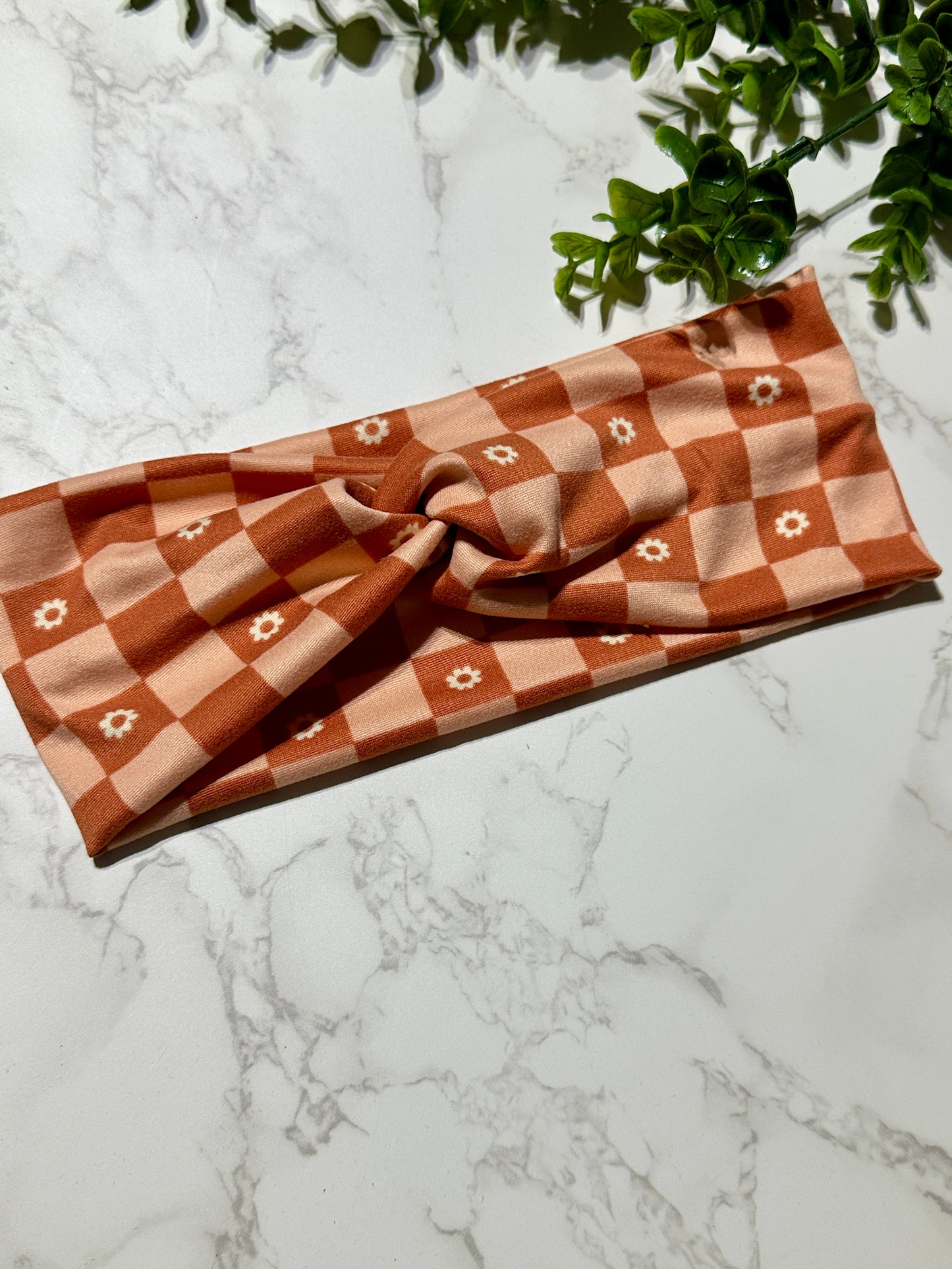 Pumpkin Orange Checkered Twist Headband
