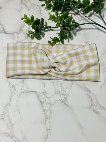 Checkered/Gingham Twist Headband - Sunshine
