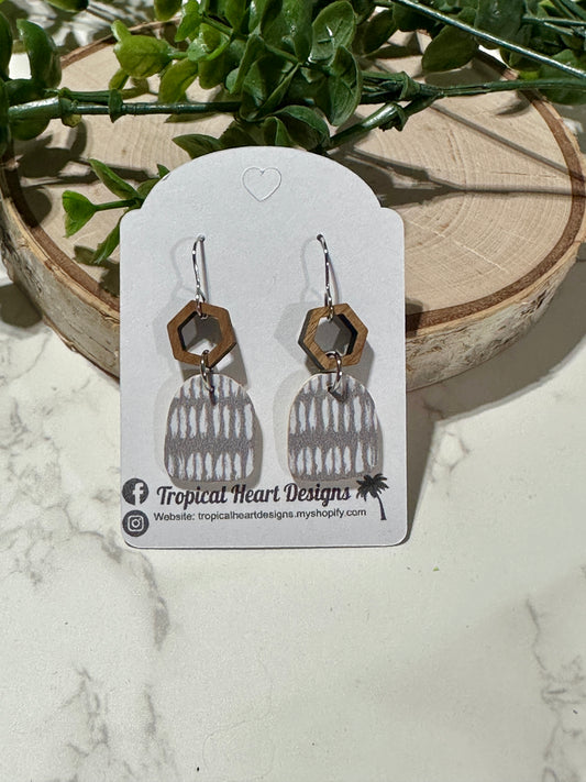 Mini Closed Arch/Connector Earrings - White Dashes on Gray