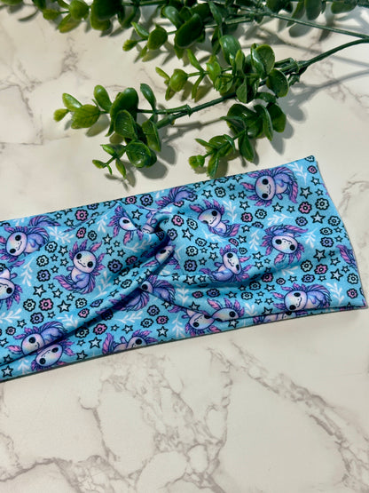 Cute Axolotl on Blue Twist Headband