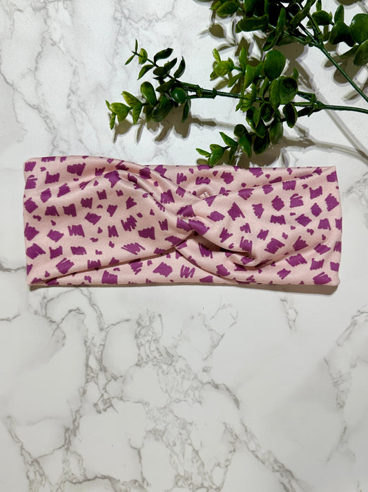 Purple Scribble on Pink Twist Headband