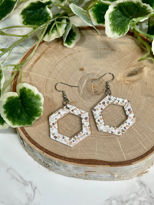 Neutral Dots Open Hexagon Earrings