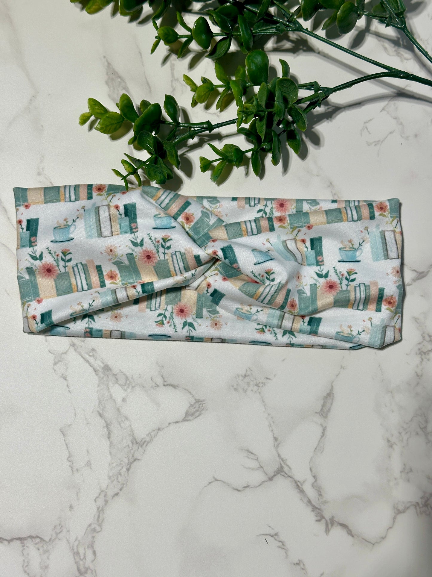 Floral Books Green/Blue Twist Headband