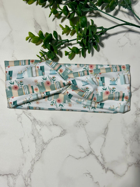 Floral Books Green/Blue Twist Headband