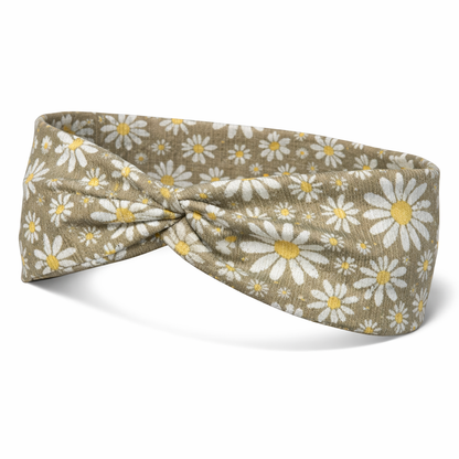 White Daisy on Tan Twist Headband