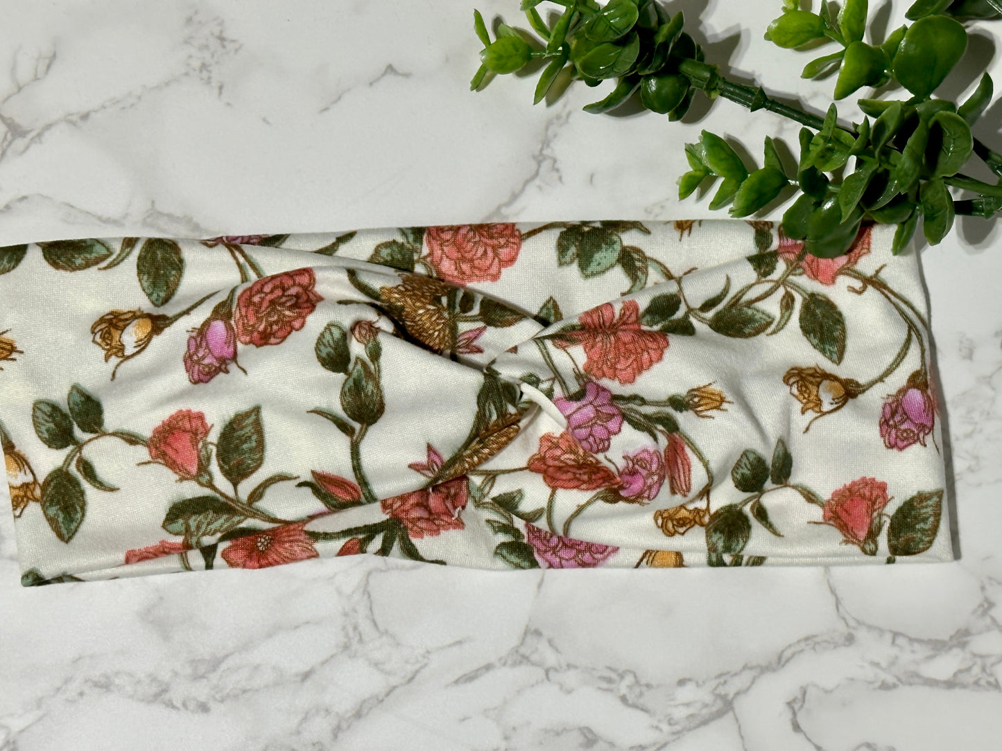Vintage Flowers on Ivory Twist Headband