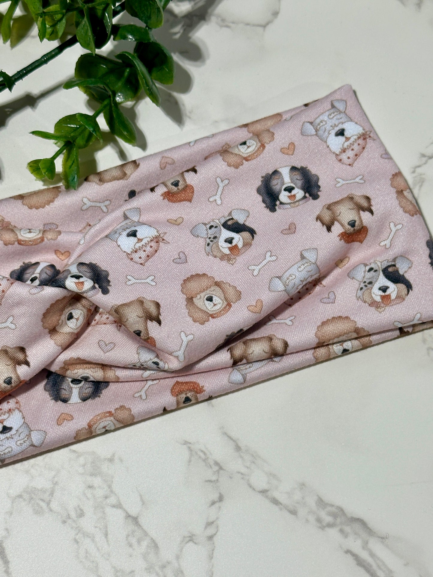 Puppies and Bandanas on Pink Twist Headband