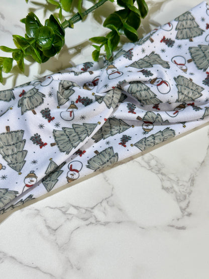 Christmas Trees and Snowmen Twist Headband