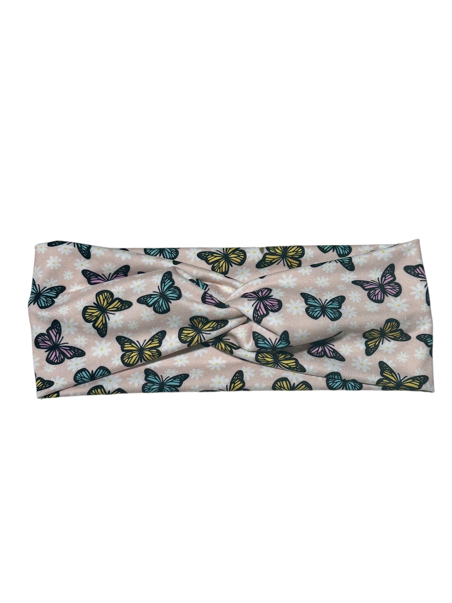 Butterflies/Flowers on Pink Twist Headband