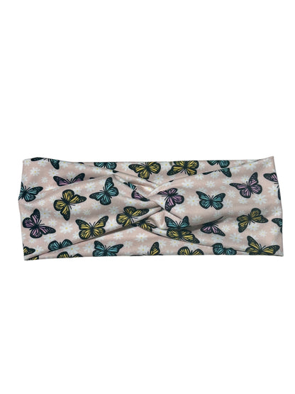 Butterflies/Flowers on Pink Twist Headband