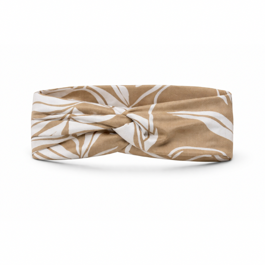 White Tropical Flower on Taupe Twist Headband