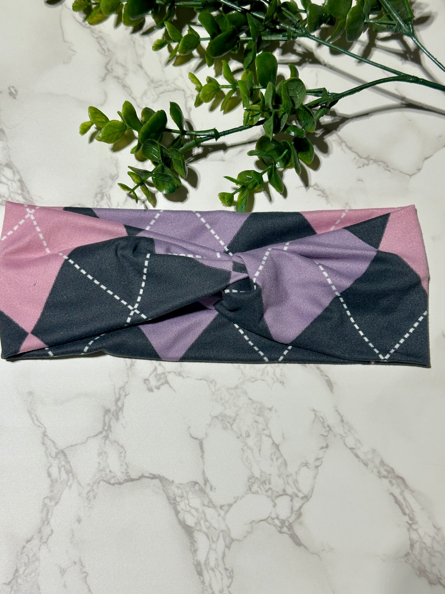 Pink, Purple, Gray Argyle Twist Headband