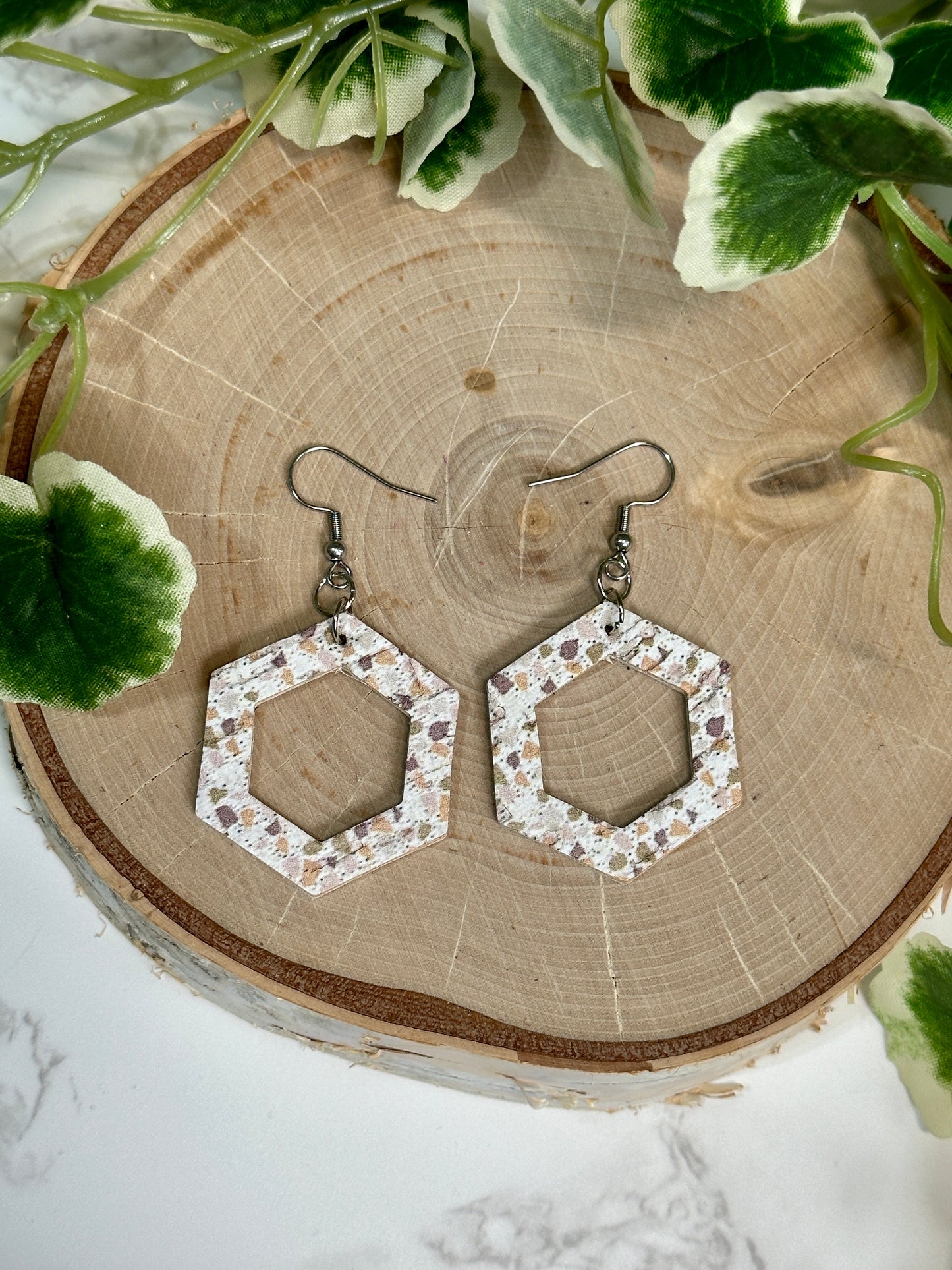 Neutral Dots Open Hexagon Earrings