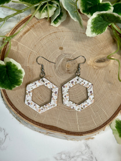 Neutral Dots Open Hexagon Earrings