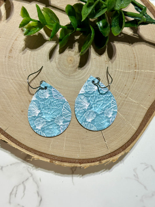 Small Teardrop Earrings - Shells on Blue
